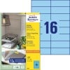 Packungsabbildung mit Etikettenbogen: Avery Zweckform Farbige Etiketten, Artikel:  3453, Format: 105 x 37 mm, Druckereignung: Inkjet,Laser s/w,Farblaser, Inhalt: 1.600 Etiketten / 100 Bögen, 16 Etiketten/Bogen