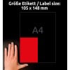 Größenvergleich mit Hand, Artikel: 3456, ein Bogen Farbige Etiketten, Format: 105 x 148 mm, Farbe: Rot