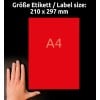 Größenvergleich mit Hand, Artikel: 3470, ein Bogen Farbige Etiketten, Format: 210 x 297 mm, Farbe: Rot