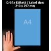 Größenvergleich mit Hand, Artikel: 3471, ein Bogen Farbige Etiketten, Format: 210 x 297 mm, Farbe: Blau