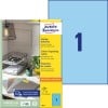 Packungsabbildung mit Etikettenbogen: Avery Zweckform Farbige Etiketten, Artikel:  3471, Format: 210 x 297 mm, Druckereignung: Inkjet,Laser s/w,Farblaser, Inhalt: 100 Etiketten / 100 Bögen, 1 Etiketten/Bogen