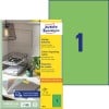 Packungsabbildung mit Etikettenbogen: Avery Zweckform Farbige Etiketten, Artikel:  3472, Format: 210 x 297 mm, Druckereignung: Inkjet,Laser s/w,Farblaser, Inhalt: 100 Etiketten / 100 Bögen, 1 Etiketten/Bogen