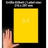 Größenvergleich mit Hand, Artikel: 3473, ein Bogen Farbige Etiketten, Format: 210 x 297 mm, Farbe: Gelb