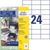 Packungsabbildung mit Etikettenbogen: Avery Zweckform Etiketten, Home Office, Kleinpackung, Artikel:  3474-10, Format: 70 x 37 mm, Druckereignung: Inkjet,Laser s/w,Farblaser, Inhalt: 240 Etiketten / 10 Bögen, 24 Etiketten/Bogen
