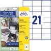 Packungsabbildung mit Etikettenbogen: Avery Zweckform Etiketten, Home Office, Kleinpackung, Artikel:  3481-10, Format: 70 x 41 mm, Druckereignung: Inkjet,Laser s/w,Farblaser, Inhalt: 210 Etiketten / 10 Bögen, 21 Etiketten/Bogen