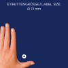Größenvergleich mit Hand, Artikel: 3510, ein Bogen Lochverstärkungsringe, Format: ⌀ 13 mm, Farbe: Transparent