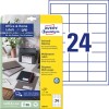 Packungsabbildung mit Etikettenbogen: Avery Zweckform Etiketten, Home Office, Kleinpackung, Artikel:  3658-10, Format: 64,6 x 33,8 mm, Druckereignung: Inkjet,Laser s/w,Farblaser, Inhalt: 240 Etiketten / 10 Bögen, 24 Etiketten/Bogen