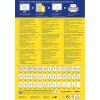 Das Bild zeigt einen Leitfaden zum Etikettendrucken mit Details zur Ultragrit-Technologie und mehrsprachigen Beschreibungen für Etikettendesign- und Drucktipps sowie verschiedene Etikettenformate und Spezifikationen.