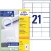 Packungsabbildung mit Etikettenbogen: Avery Zweckform Universal-Etiketten, Artikel:  3670, Format: 64 x 36 mm, Druckereignung: Inkjet,Laser s/w,Farblaser, Inhalt: 2.100 Etiketten / 100 Bögen, 21 Etiketten/Bogen