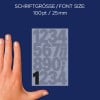 Größenvergleich mit Hand, Artikel: 3785, ein Bogen Zahlen-Etiketten, Format: 85 x 160 mm, Farbe: Schwarz