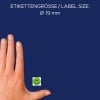 Größenvergleich mit Hand, Artikel: 3858, ein Bogen Bewertungspunkte, Format: ⌀ 19 mm, Farbe: Grün