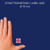 Größenvergleich mit Hand, Artikel: 3859, ein Bogen Bewertungspunkte, Format: ⌀ 19 mm, Farbe: Rot