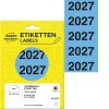 Avery-Etikettenpackung mit Jahresetiketten für 2027, auf gelbem Hintergrund angezeigt.