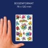 Größenvergleich mit Hand, Artikel: 4398, ein Bogen Blumenaufkleber, Format: 85 x 160 mm, Farbe: Bunt