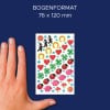 Größenvergleich mit Hand, Artikel: 4413, ein Bogen Deko Sticker, Format: 85 x 160 mm, Farbe: Bunt