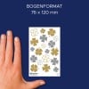 Größenvergleich mit Hand, Artikel: 4415, ein Bogen Deko Sticker, Format: 85 x 160 mm, Farbe: Transparent, Gold, Silber