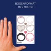 Größenvergleich mit Hand, Artikel: 4418, ein Bogen Sticker zum Beschriften, Format: 85 x 160 mm, Farbe: Bunt