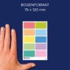 Größenvergleich mit Hand, Artikel: 4420, ein Bogen Sticker zum Beschriften, Format: 85 x 160 mm, Farbe: Bunt