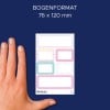 Größenvergleich mit Hand, Artikel: 4422, ein Bogen Sticker zum Beschriften, Format: 85 x 160 mm, Farbe: Bunt