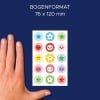 Größenvergleich mit Hand, Artikel: 4425, ein Bogen Glitter Sticker, Format: 85 x 160 mm, Farbe: Bunt