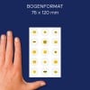 Größenvergleich mit Hand, Artikel: 4429, ein Bogen Glossy Sticker, Format: 85 x 160 mm, Farbe: Bunt