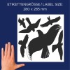 Größenvergleich mit Hand, Artikel: 4485, ein Bogen Warnvögel Aufkleber, Format: 280 x 285 mm, Farbe: Schwarz