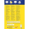 Das Bild ist ein mehrsprachiger Leitfaden zum Entwerfen und Drucken von Etiketten mit Avery-Produkten. Es zeigt verschiedene Etikettentypen, Merkmale und Anweisungen zur Verwendung sowie Kontaktinformationen für den Kundensupport. Das Layout umfasst mehrere Sprachen wie Deutsch, Englisch, Französisch, Niederländisch, Finnisch, Russisch und Polnisch.