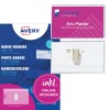 Packungsabbildung mit Kartenbogen: Avery Zweckform Namensschilder mit Kombiklemme, Artikel:  4820, Format: 90 x 54 mm, Druckereignung: Inkjet,Farblaser,Laser s/w,Kopierer, Inhalt: 50 Namensschilder / 50 Einsteckschilder / 5 Bögen,  /Bogen