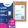 Packungsabbildung mit Kartenbogen: Avery Zweckform Namensschilder-Taschen groß, Artikel:  4839XL, Format: 105 x 148 mm, Druckereignung: Laser s/w,Farblaser,Inkjet,Laser, Inhalt: 50 Namensschilder / 52 Einsteckschilder / 13 Bögen,  /Bogen