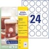 Packungsabbildung mit Etikettenbogen: Avery Zweckform Runde Etiketten, ablösbar, Artikel:  5080, Format: ⌀ 40 mm, Druckereignung: Inkjet,Laser s/w,Farblaser, Inhalt: 240 Etiketten / 10 Bögen, 24 Etiketten/Bogen