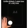 Größenvergleich mit Hand, Artikel: 5083, ein Bogen Achteckige Etiketten, ablösbar, Format: 61 x 60,3 mm, Farbe: Weiß
