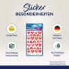 Das Bild zeigt ein Set herzförmiger Aufkleber mit Goldeffekt, die durch ihre nachhaltige Verpackung und das Papier aus verantwortungsvoll bewirtschafteten Wäldern hervorgehoben werden. Das Produkt wird in Deutschland hergestellt.