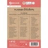Das Bild zeigt eine Verpackung für Planer-Aufkleber, die einen Text in Deutsch und Französisch enthält, der ihre idealen Einsatzmöglichkeiten für Kalender, Bullet Journals, Notizbücher und mehr auflistet. Es hebt dekorative Aufkleber als Motivationstools für Organisation hervor.