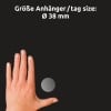 Größenvergleich mit Hand, Artikel: 51067, ein Bogen Verschluss-Etiketten, Format: ⌀ 38 mm, Farbe: Transparent