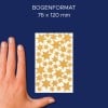 Größenvergleich mit Hand, Artikel: 52225, ein Bogen Weihnachtssticker, Format: 85 x 160 mm, Farbe: Gold