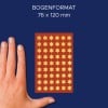 Größenvergleich mit Hand, Artikel: 52802, ein Bogen Weihnachtssticker, Format: 85 x 160 mm, Farbe: Gold