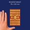 Größenvergleich mit Hand, Artikel: 52809, ein Bogen Weihnachtssticker, Format: 85 x 160 mm, Farbe: Gold