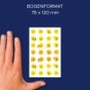 Größenvergleich mit Hand, Artikel: 53133, ein Bogen Papiersticker, Format: 85 x 160 mm, Farbe: Gelb, Orange