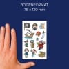 Größenvergleich mit Hand, Artikel: 53197, ein Bogen Kinder Aufkleber, Format: 85 x 160 mm, Farbe: Bunt