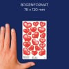 Größenvergleich mit Hand, Artikel: 53205, ein Bogen Deko Sticker, Format: 85 x 160 mm, Farbe: Rot