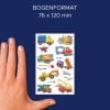 Größenvergleich mit Hand, Artikel: 53209, ein Bogen Kinder Aufkleber, Format: 85 x 160 mm, Farbe: Bunt