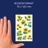 Größenvergleich mit Hand, Artikel: 54103, ein Bogen Blumenaufkleber, Format: 85 x 160 mm, Farbe: Bunt