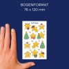 Größenvergleich mit Hand, Artikel: 54153, ein Bogen Tattoofolie, Format: 85 x 160 mm, Farbe: Bunt