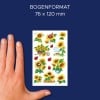 Größenvergleich mit Hand, Artikel: 54171, ein Bogen Blumenaufkleber, Format: 85 x 160 mm, Farbe: Bunt