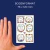 Größenvergleich mit Hand, Artikel: 54216, ein Bogen Deko Sticker, Format: 85 x 160 mm, Farbe: Bunt