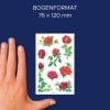 Größenvergleich mit Hand, Artikel: 54261, ein Bogen Blumenaufkleber, Format: 85 x 160 mm, Farbe: Bunt