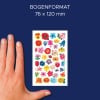 Größenvergleich mit Hand, Artikel: 54304, ein Bogen Blumenaufkleber, Format: 85 x 160 mm, Farbe: Bunt