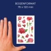 Größenvergleich mit Hand, Artikel: 54337, ein Bogen Blumenaufkleber, Format: 85 x 160 mm, Farbe: Bunt