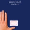 Größenvergleich mit Hand, Artikel: 56861, ein Bogen Sticker auf Rolle, Format: ⌀ 38 mm, Farbe: Bunt