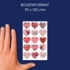 Größenvergleich mit Hand, Artikel: 57521, ein Bogen Deko Sticker, Format: 85 x 160 mm, Farbe: Rot, Pink, Weiß
